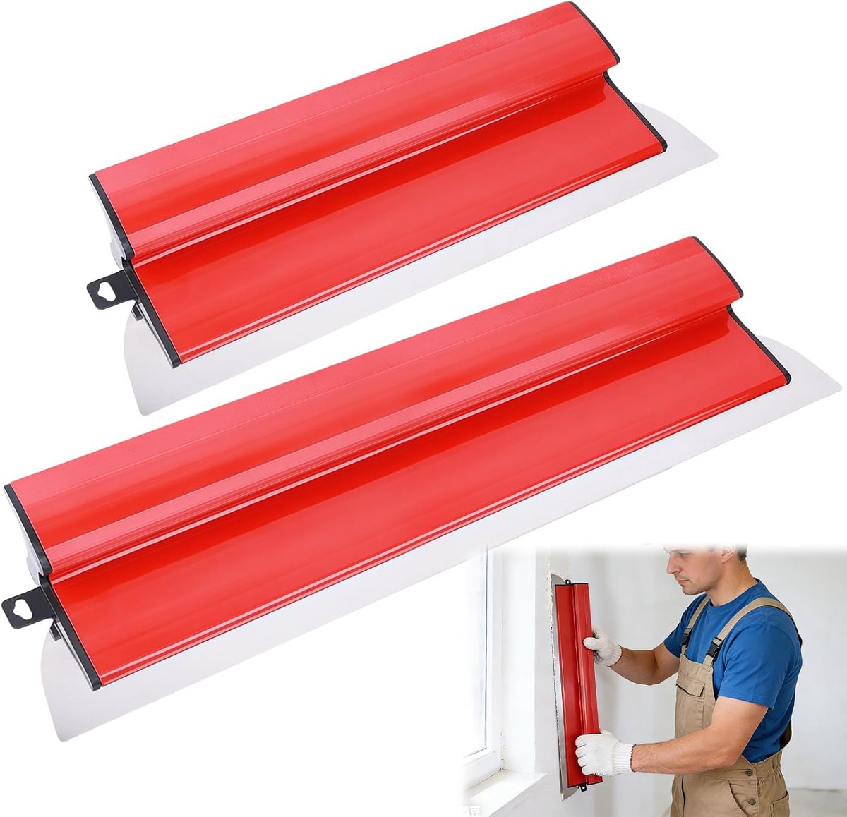 Oppervlakspatelset 40 cm + 60 cm - roestvrijstalen lemmet - ergonomische handgreep - ideaal voor grote werkruimtes - ShopVlot