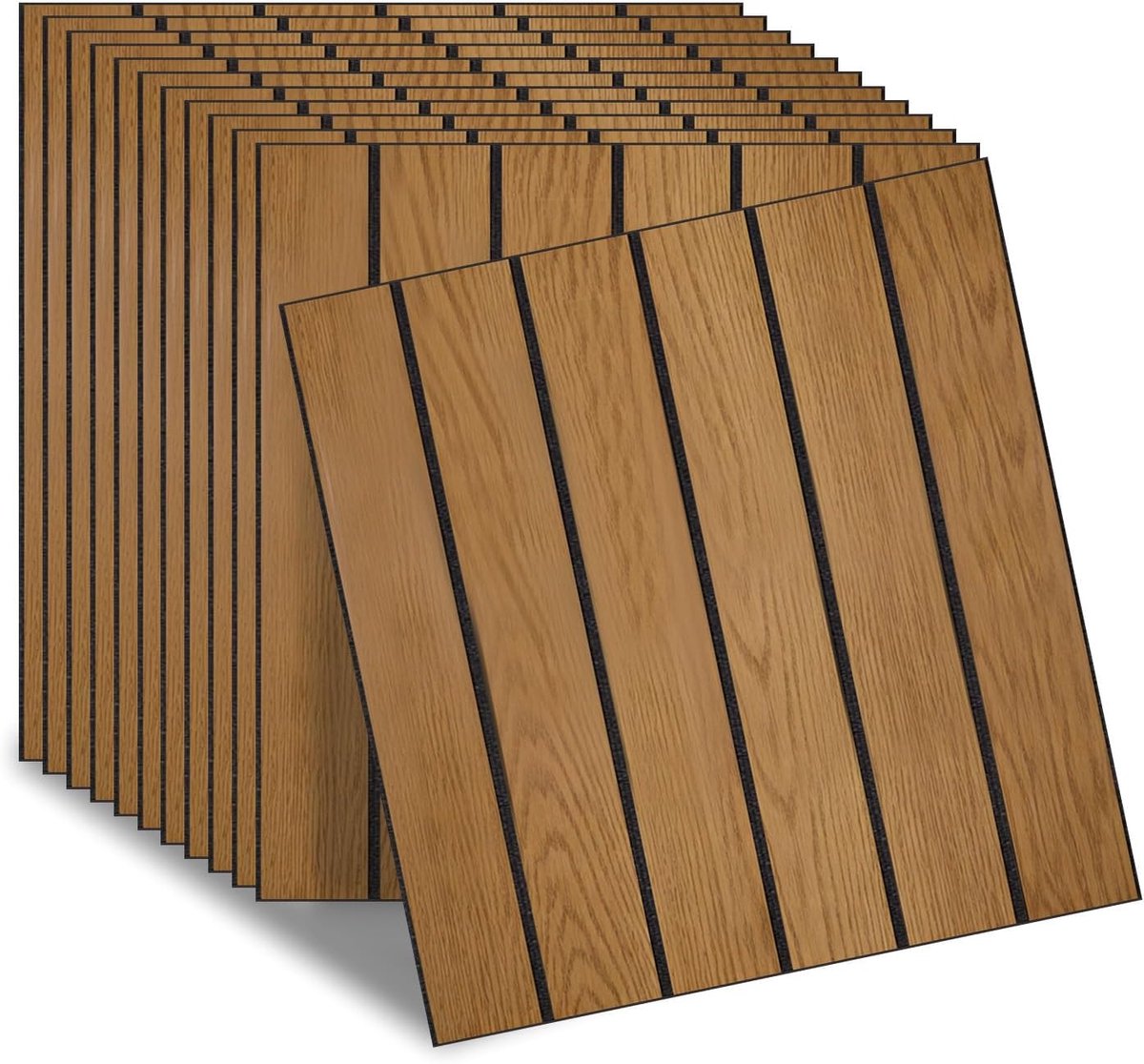 Self-Adhesive Wall Panels in Wooden Slatted Look, Decorative PVC Wall Panels, Pack of 12, 30 x 30 cm, Herringbone - ShopVlot
