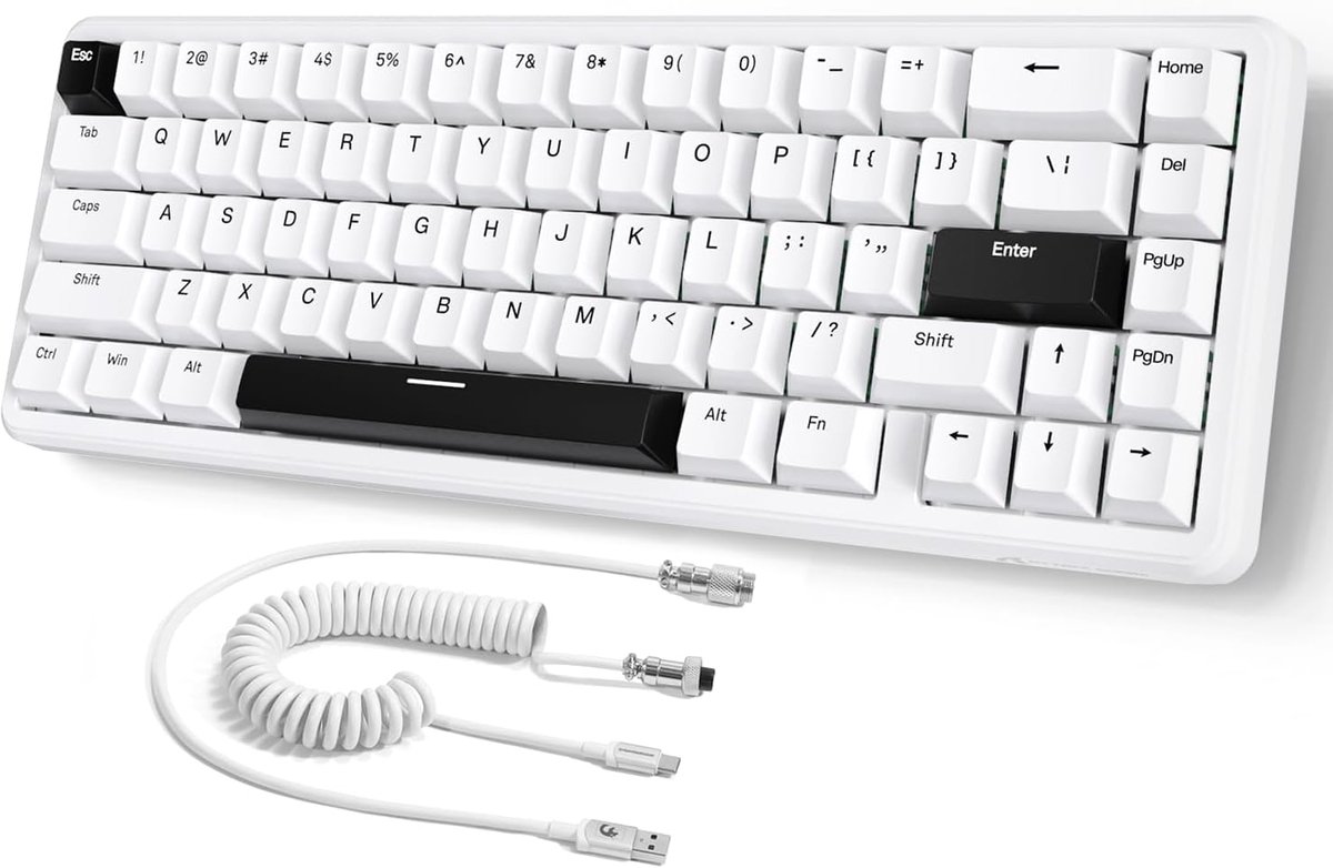 ATTACK SHARK X65 HE Rapid Trigger-toetsenbord, 0,01 mm RT-nauwkeurigheid, 8KHz, 60% Bedraad Magnetic Switch Gamingtoetsenbord met 8 KHz-Kabel, Instelbare Bediening, Snap Tap, for PC/Mac,Wit