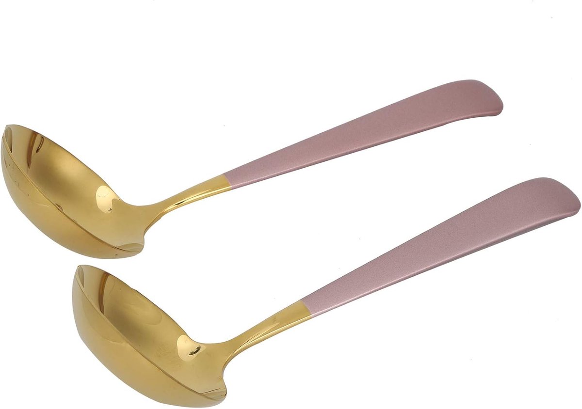 SnelShoppen - 2-delige RVS Kookzeef, Lepel en Skimmer met 5,7 Inch Lange Handgreep voor Thuis Keuken (Roze Goud)