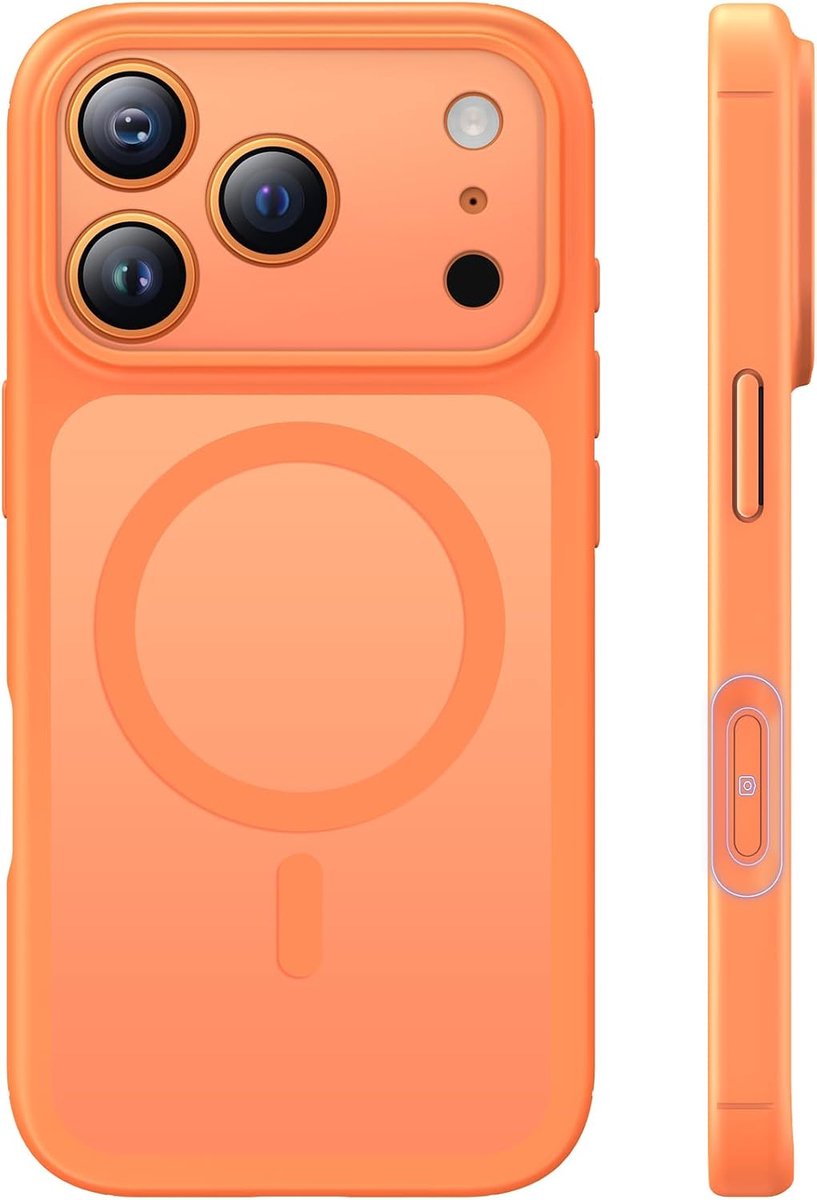 Magnetisch hoesje voor iPhone 17 Pro met volledige camerabescherming [Camera Control Cover] Compatibel met MagSafe, Matte Effen Kleur Achterkant Shockproof Cover, Oranje