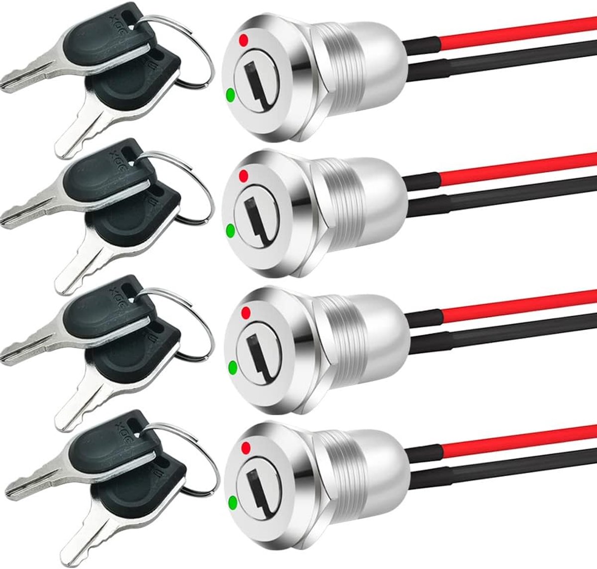 Metalen Sleutelschakelaar 12mm Aan/Uit Voorbedraad - Onderhouden Vergrendelend Slot (Pack van 4)