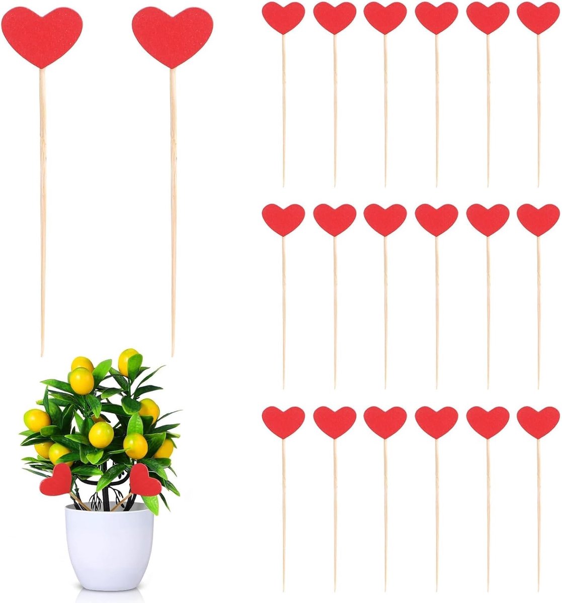 20 Stks Mini Hart Tuin Stakes Decor, Houten Rode Liefde Hart Tuinornamenten Stakes Indoor Bloempot Decoratieve Stakes
