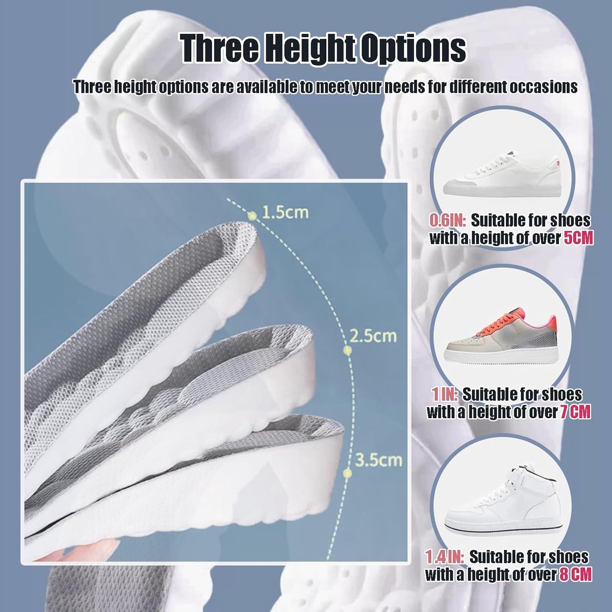 Inlegzolen - Inlegzolen ter verhoging van de lichaamslengte, 4D Wolke Tech inlegzool, zachte Memory Foam traagschuim comfort stepper (grijs 3,5, EU: 39,5-43)