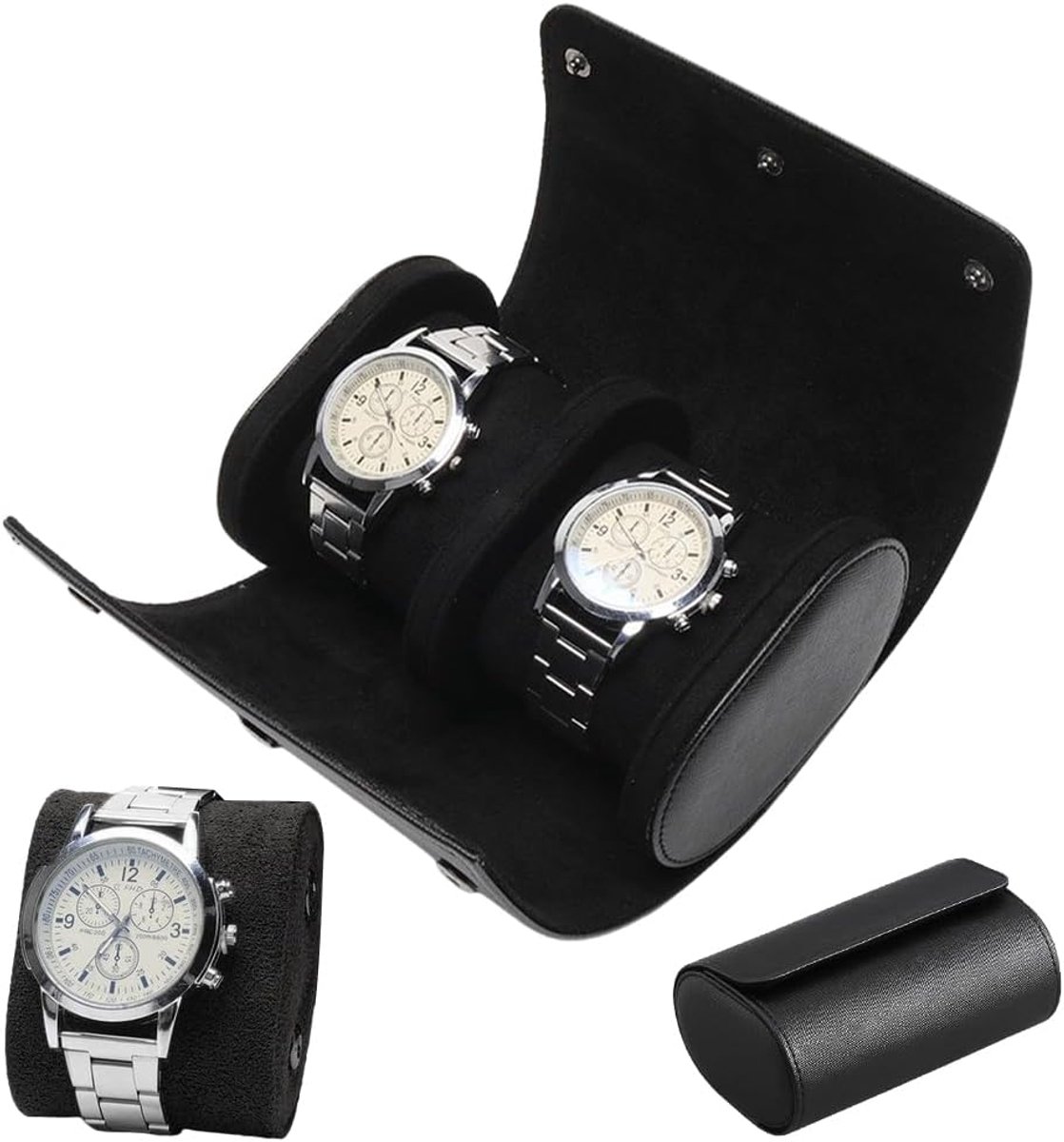 Horlogedoos met 2 sleuven, draagbare reishorlogedoos, opbergdoos voor retro horloges voor mannen en vrouwen
