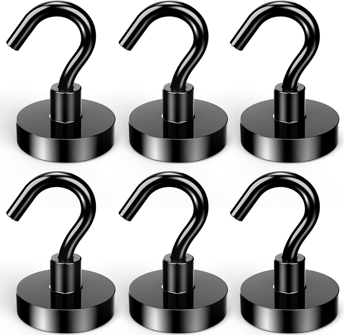 Magneethaken, 6 stuks neodymium magneten, extra sterk, 38 kg, haken, werkplaatsinrichting, keukenhaken, afneembaar, magneten, camping gadgets (zwart)