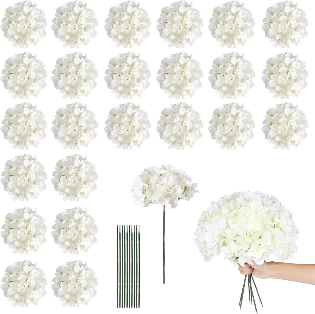 Kunsthortensia 24 stuks - witte bloemen - realistisch - perfect voor boeketten en decoratie - SnelShoppen