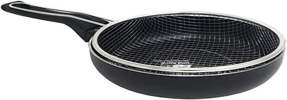 Frituurpan met mand - Koekenpan Braadpan - Frituren aan huis - Antiaanbaklaag - 20 cm - Wit Grijs