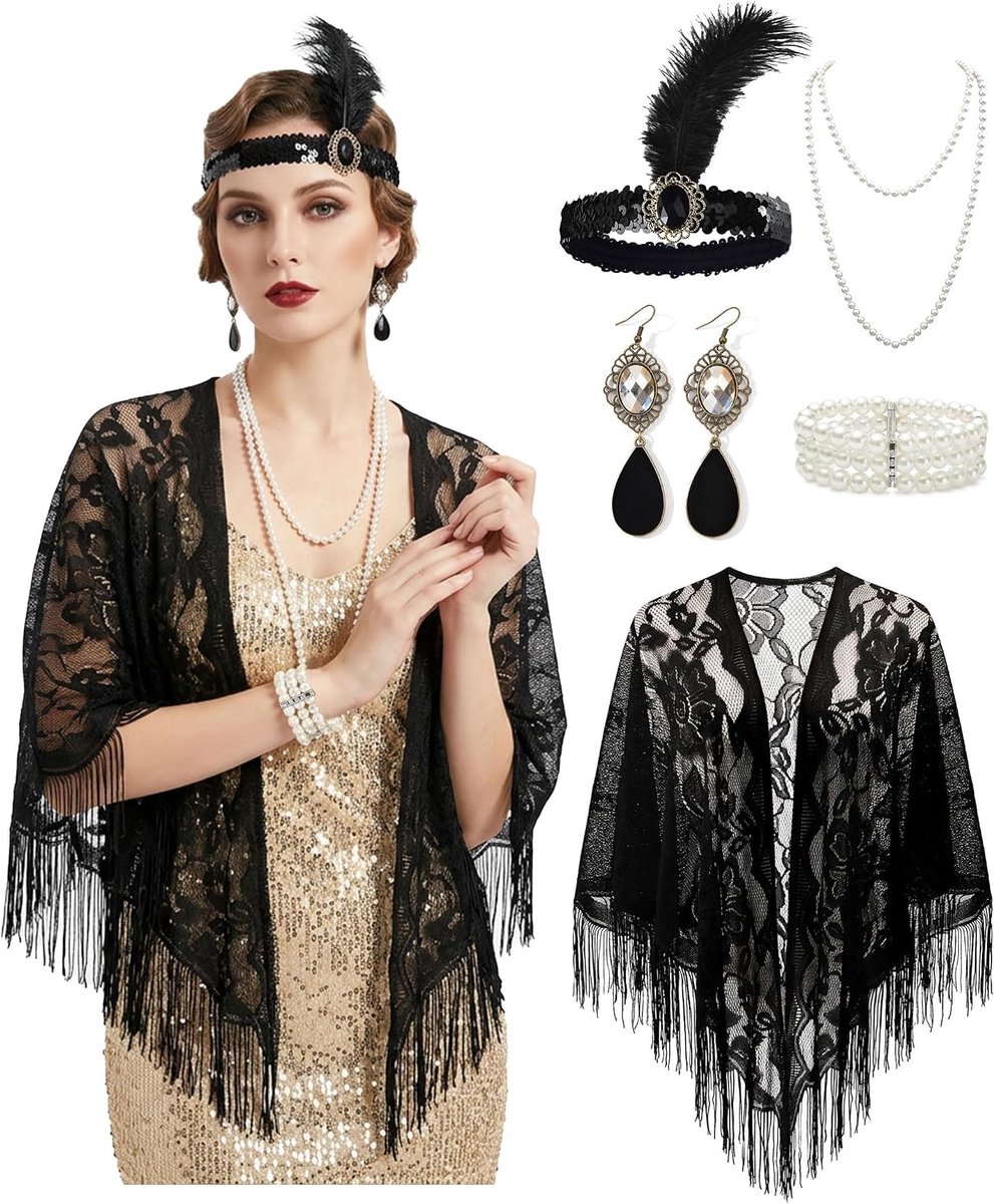 5-delige set jaren '20 Flapper accessoires voor dames Roaring 20s