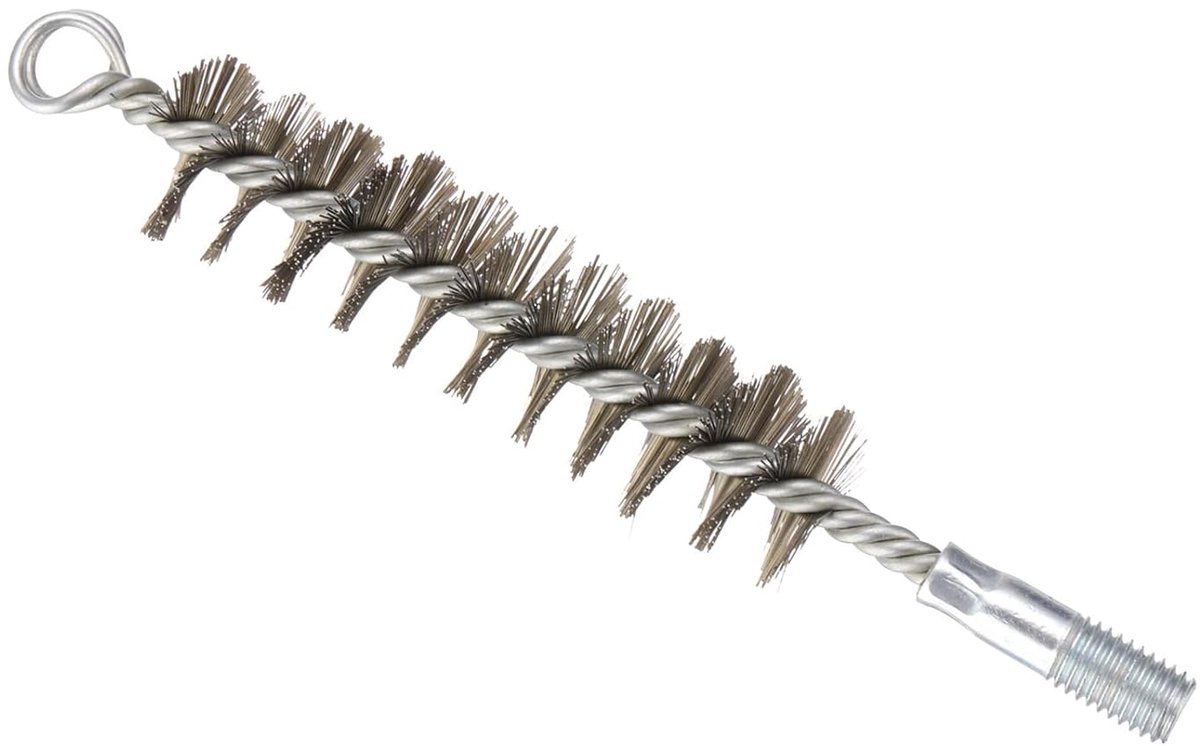Borstel met 32 mm diameter, reinigingsborstel van gevlochten draad van roestvrij staal, buisreiniger met 12 mm spiraalschacht voor buizen, zilverkleurig