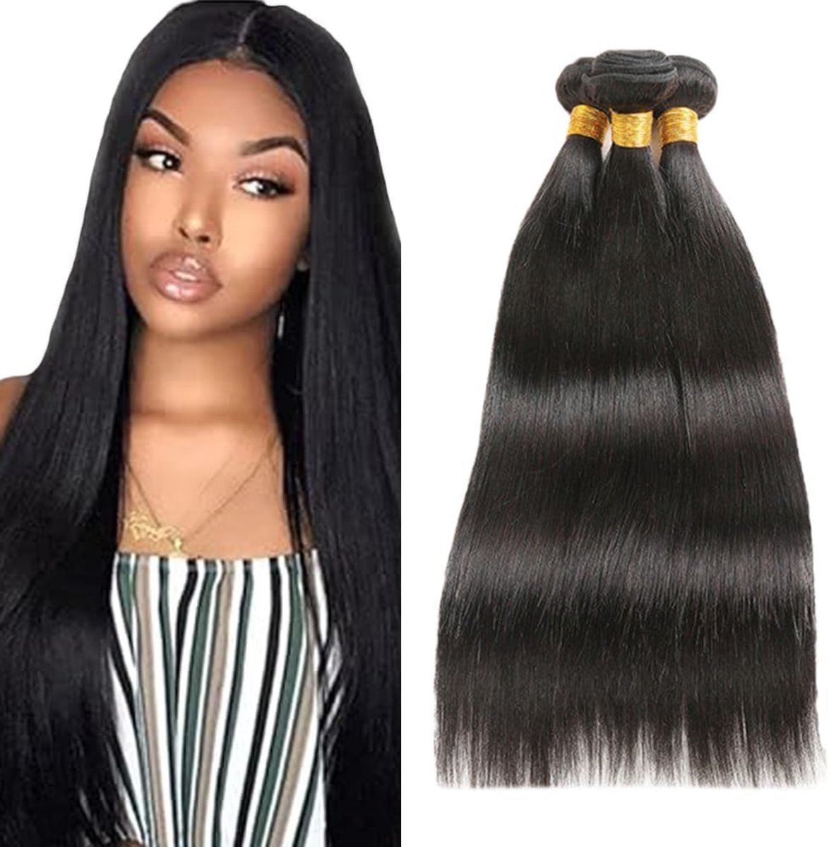 1B Natural Black Color Human Hair Bundles Straight Extension Real Minimal Shedding 100g/Bundle Virgin Hair For Women 24 24 24 Inch