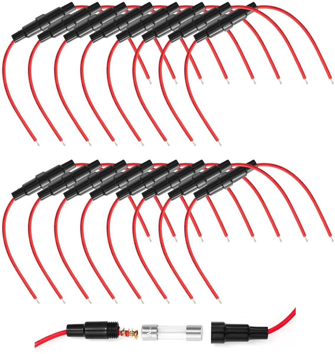 Zekeringhouder 5x20 mm - 16 Stuks, 32V 20A, Rood