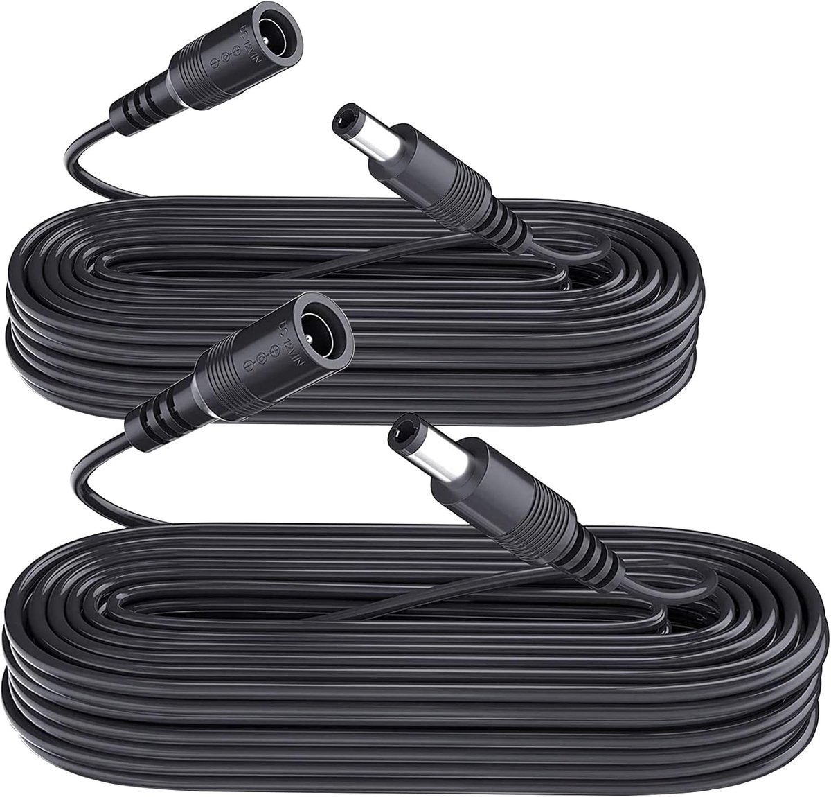 2 stuks 5 m DC verlengkabel, 2 stuks DC 12 V voedingsadapter verlengsnoer 5,5 mm x 2,1 mm voor CCTV-beveiligingscamera/router/LED-strip licht/printer en meer-zwart