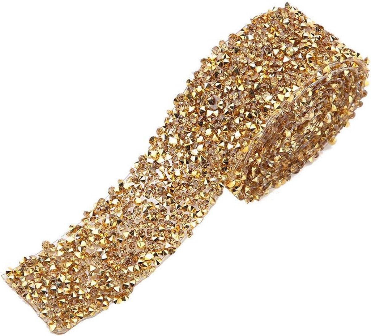 Diamant Mesh Wrap Rol, 1 Meter x 3 cm Breedte, Gouden Onderkant, Glinsterende Lintband voor Galajurken, Riemen, Haarklemmen, Bruiloft en Feestdecoratie