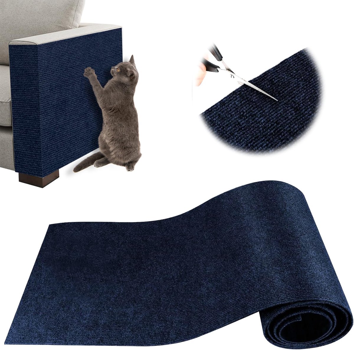 Krabmat voor katten, bank, bescherming tegen klauwen, 100 x 30 cm, gemakkelijk te snijden, meubels, muren, sisal en tapijt (blauw)