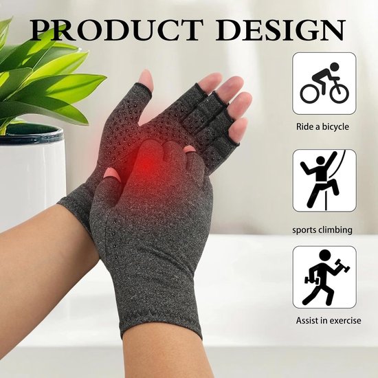 2 Paar Compressiehandschoenen Voor Artritis, Artritis Handschoenen Zonder Vingers, Biedt Warmte En Pijnverlichting, Antislip En Comfortabel, Voor Mannen En Vrouwen — afbeelding 3