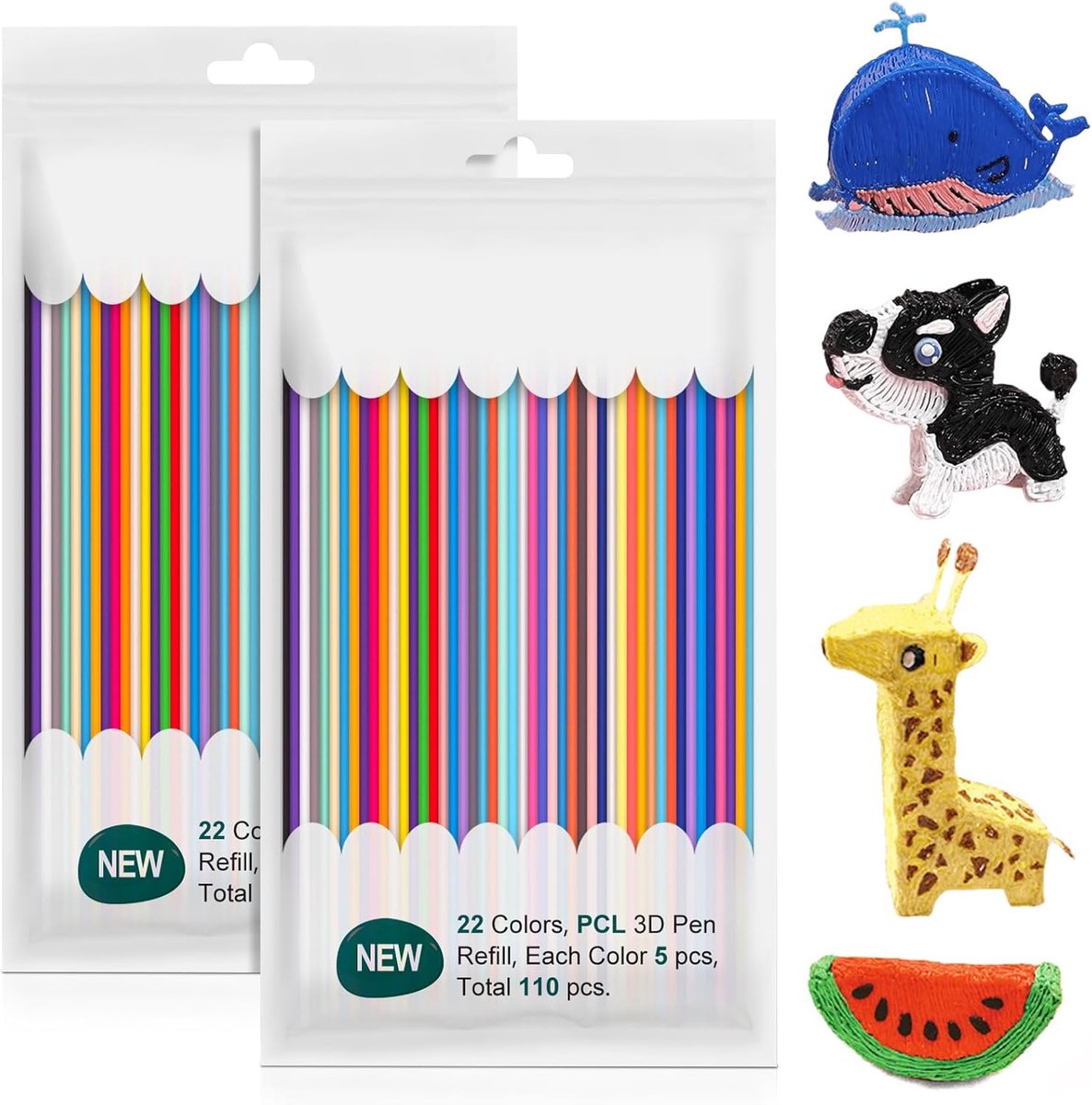 22 kleuren 3D pen filament PCL: 220 stuks 3D Doodler pen navullingen 2,5 mm, 3D printpen navullingen voor kinderen, lage temperaturen PCL filament, 3D pen accessoires set