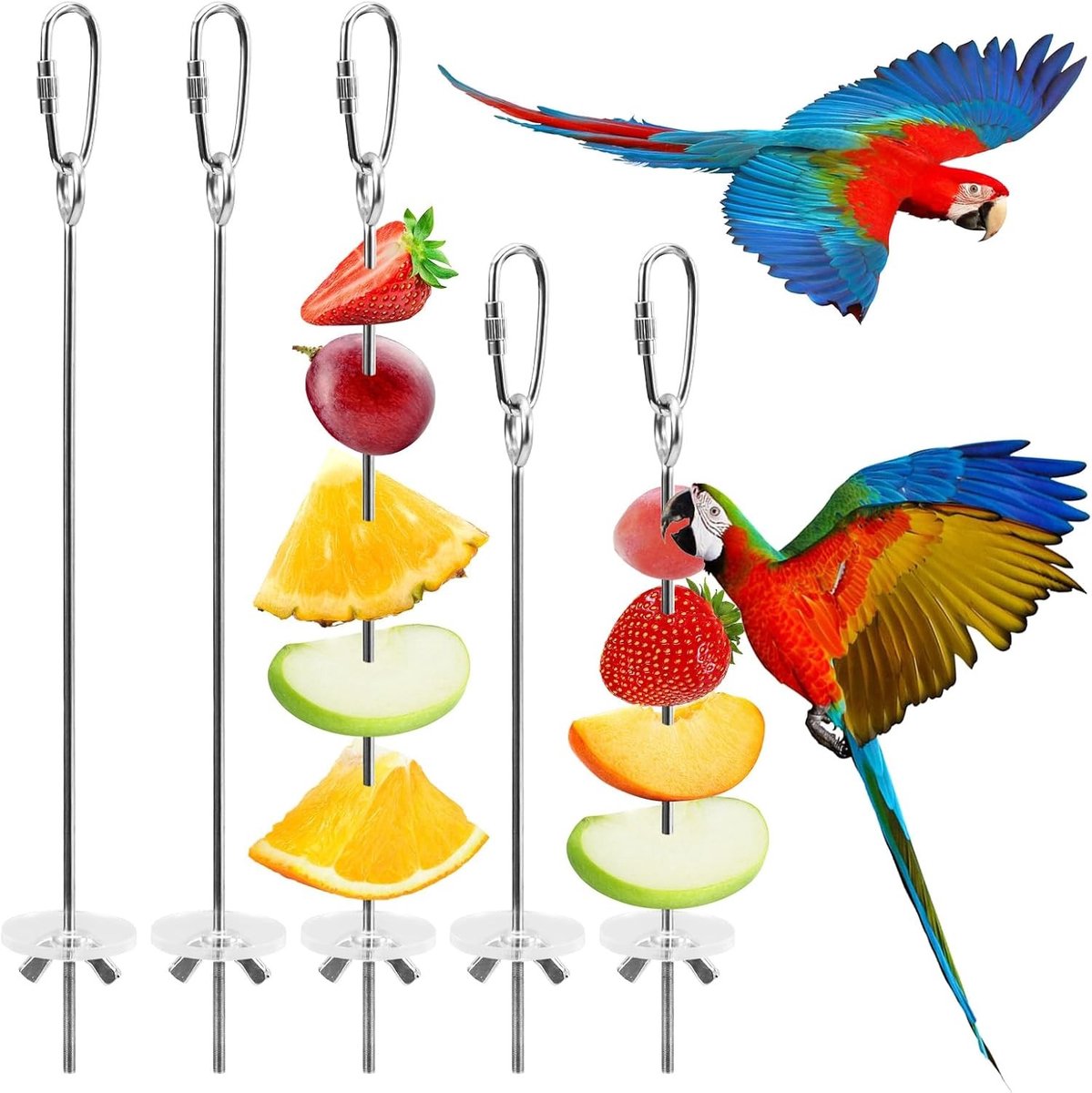 5-delige Voederhouder voor Vogelkooi, Hangende Fruit- en Groentenspiezen van RVS, Voederaccessoires voor Parkieten en Budgies