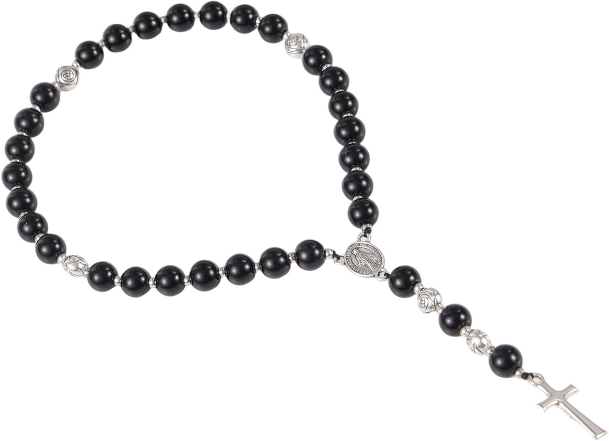 Zwart Onyx Rozenkransparels, 8mm Kruisontwerp Anglicaans Gebedsparel