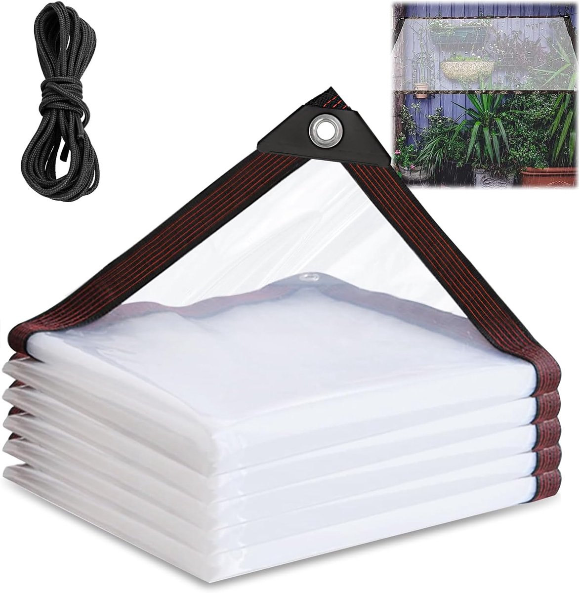 SnelShoppen - Regenzeil voor Tent 2 x 3 m, Balkon Bescherming Zonder Boren, Transparante Buitenfolie, Privacy Scherm, Glazen Terras, Tarp met Oogjes,