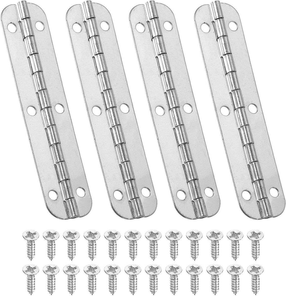 Klein pianoscharnier 6,6 cm x 1,5 cm, 4 stuks mini 180 graden sieradendoos scharnieren met schroef voor sieraden houten kisten, zilver