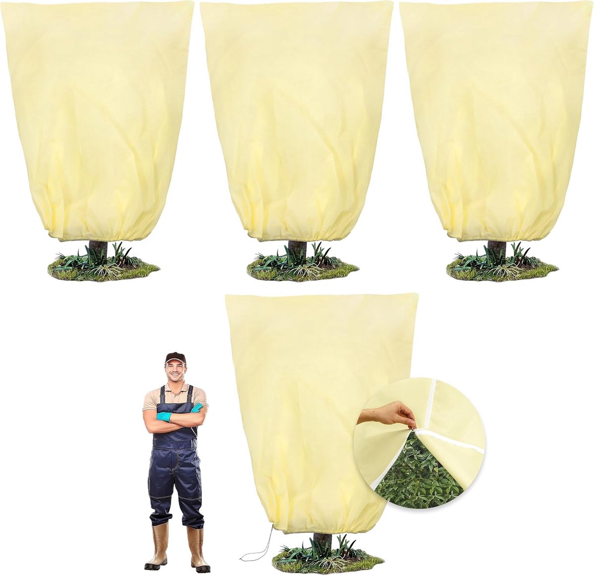 Planthoezen 120 x 180 cm - 4 stuks winterbescherming - ademend met rits - eenvoudig controleren van planten - ShopVlot