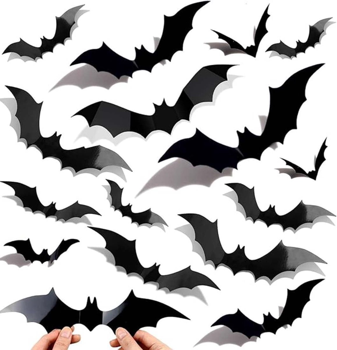 vleermuizen, 3D-stickers, 60 stuks, Halloween-decoraties, vleermuizenstickers, 3D-decoratie voor Halloween, vleermuizen, voor muur, raam, deur, feestaccessoires (4 maten)