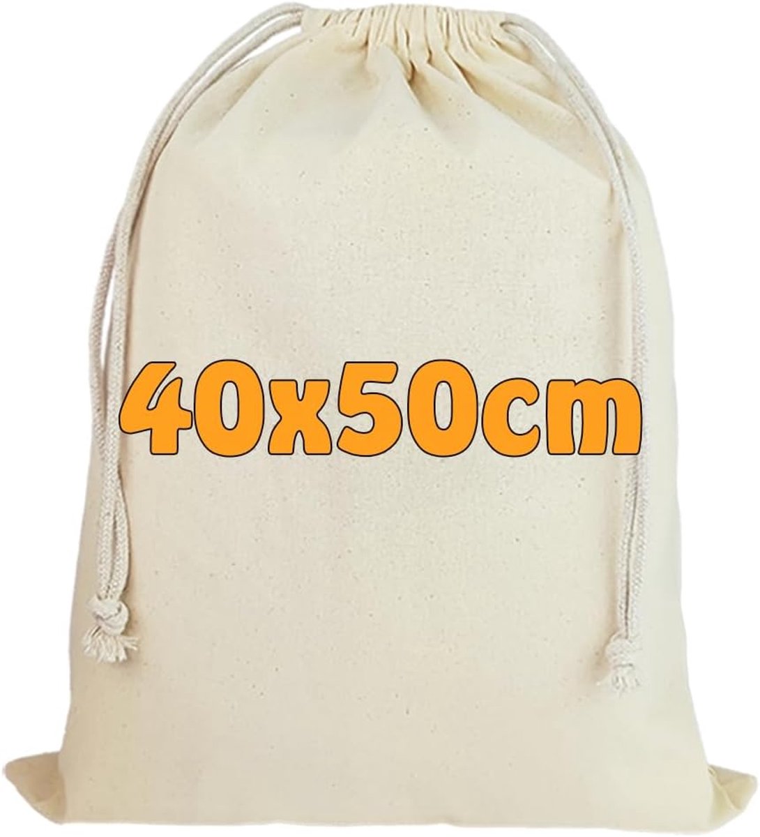Grote katoenen tas, 40 x 50 cm, duurzame stoffen tas met trekkoord voor opslag, vormgeving en als gymtas, zero waste oplossing