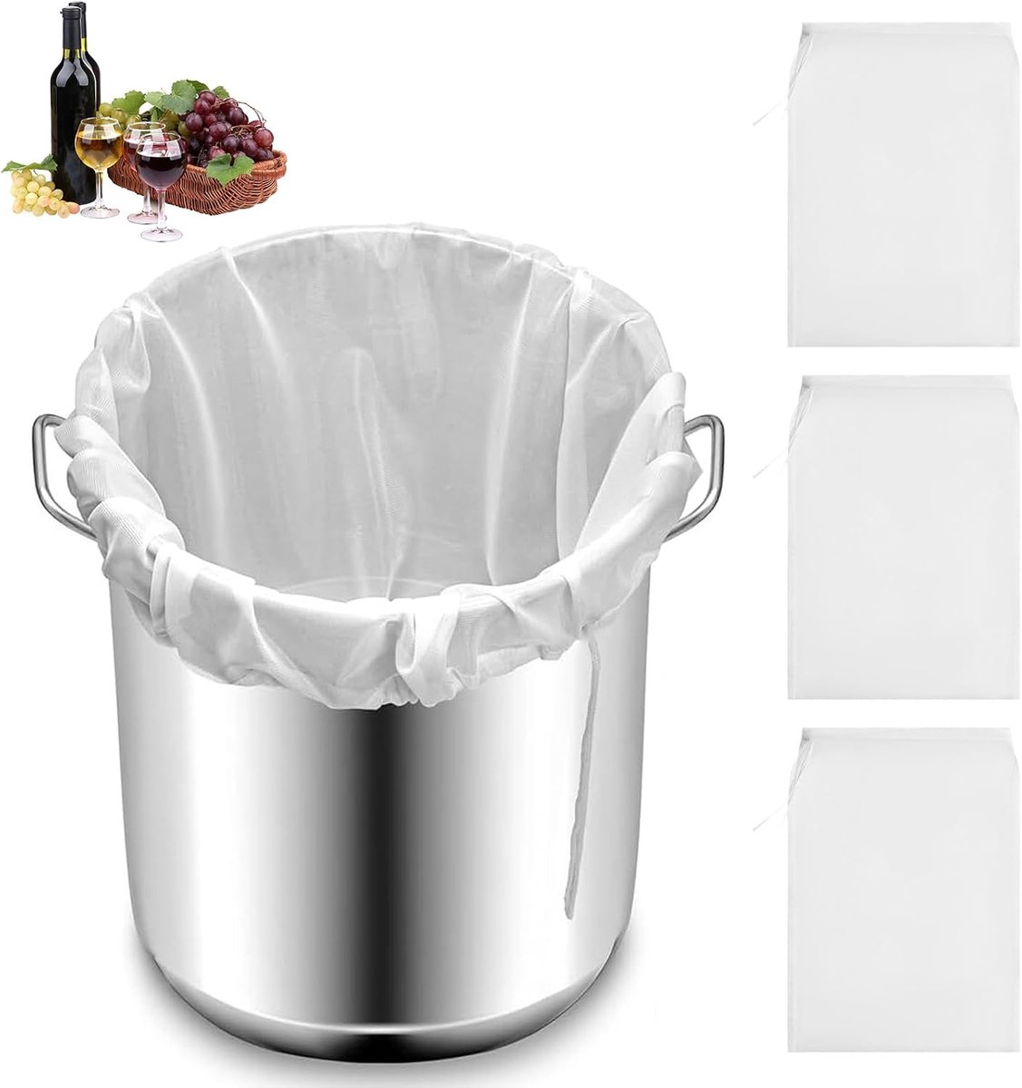6 Stuks Notenmelkzeef,60 x 45cm Notenmelkzakken,100 Mesh Nylon Sapfilterzak | Herbruikbaar Katoenen Notenmelkzak,Verkrijgbaar Wit Notenmelkzak,Notenmelkzeefjes voor Sojamelk,Bier,Jam en Vruchtensap