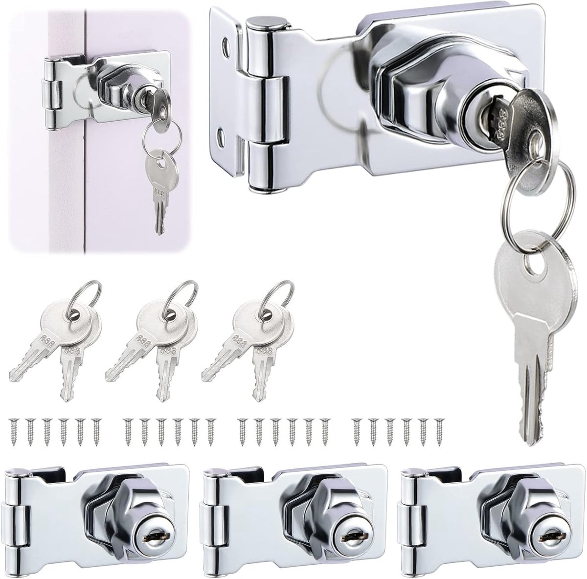 4 stuks deurslot met sleutel, 2,5 inch hangslot scharnier