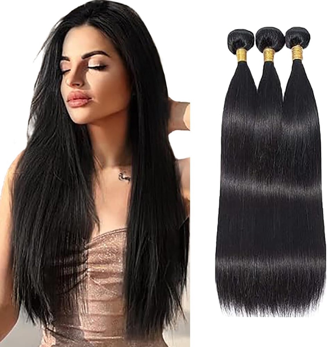 Hair Bundles Straight Extension Unprocessed 3 Bundles Raw Weave Double Weft Sew in Machine Real Natural Black Color 50g /Piece 32 32 32 Inch