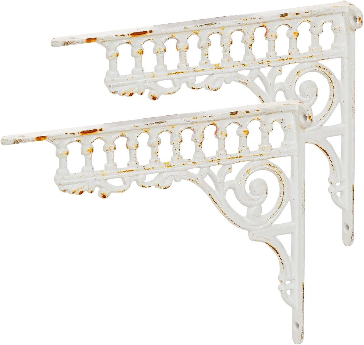 Hoeksteunen voor planken 10,6 inch - gietijzer wit - vintage decoratief - stevige ondersteuning voor planken - ShopVlot
