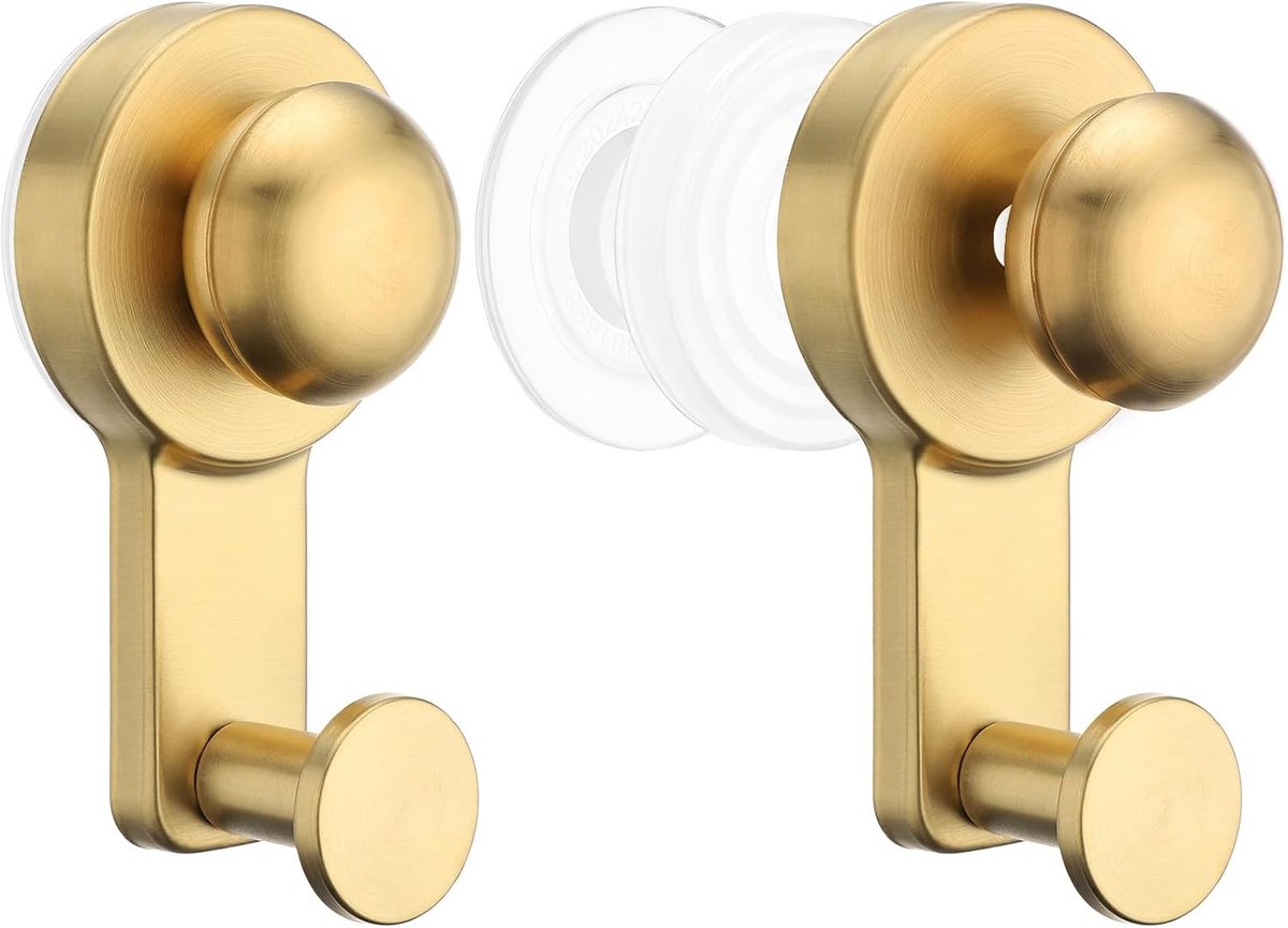 Zuig handdoekhaken goud - 2 stuks extra sterke zuighaken - waterdicht - eenvoudig te installeren zonder boren - ShopVlot