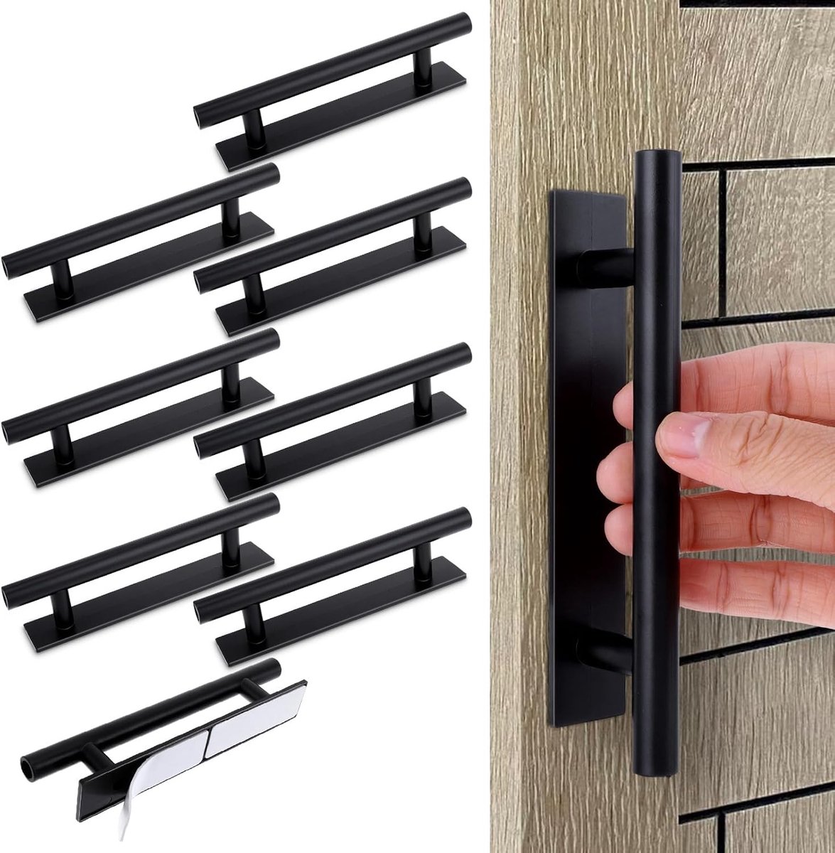 Deurhandleset 8 stuks - Zelfklevend - Zwart kunststof - Eenvoudige montage zonder boren - ShopVlot