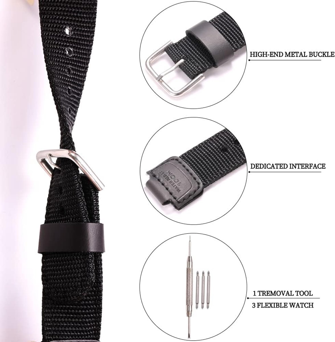 Horlogeband 16mm - nylon leer - vervangband voor Casio - ideaal voor dagelijks gebruik - ShopVlot
