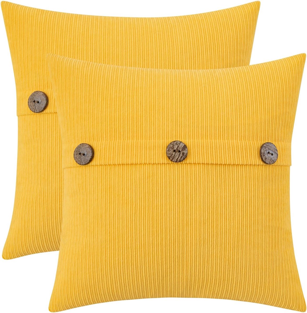 Kussenslopen 16x16 Inch - Gele Chenille met Stripes - Set van 2 - Zachte boerderij woondecoratie - ShopVlot