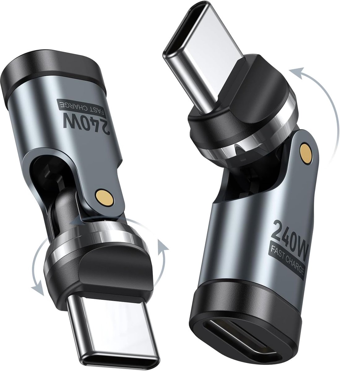 USB-C naar Type-C Adapter 240W - 90° Hoekadapter - 540° Rotatie - Snelladen en datatransfer - ShopVlot