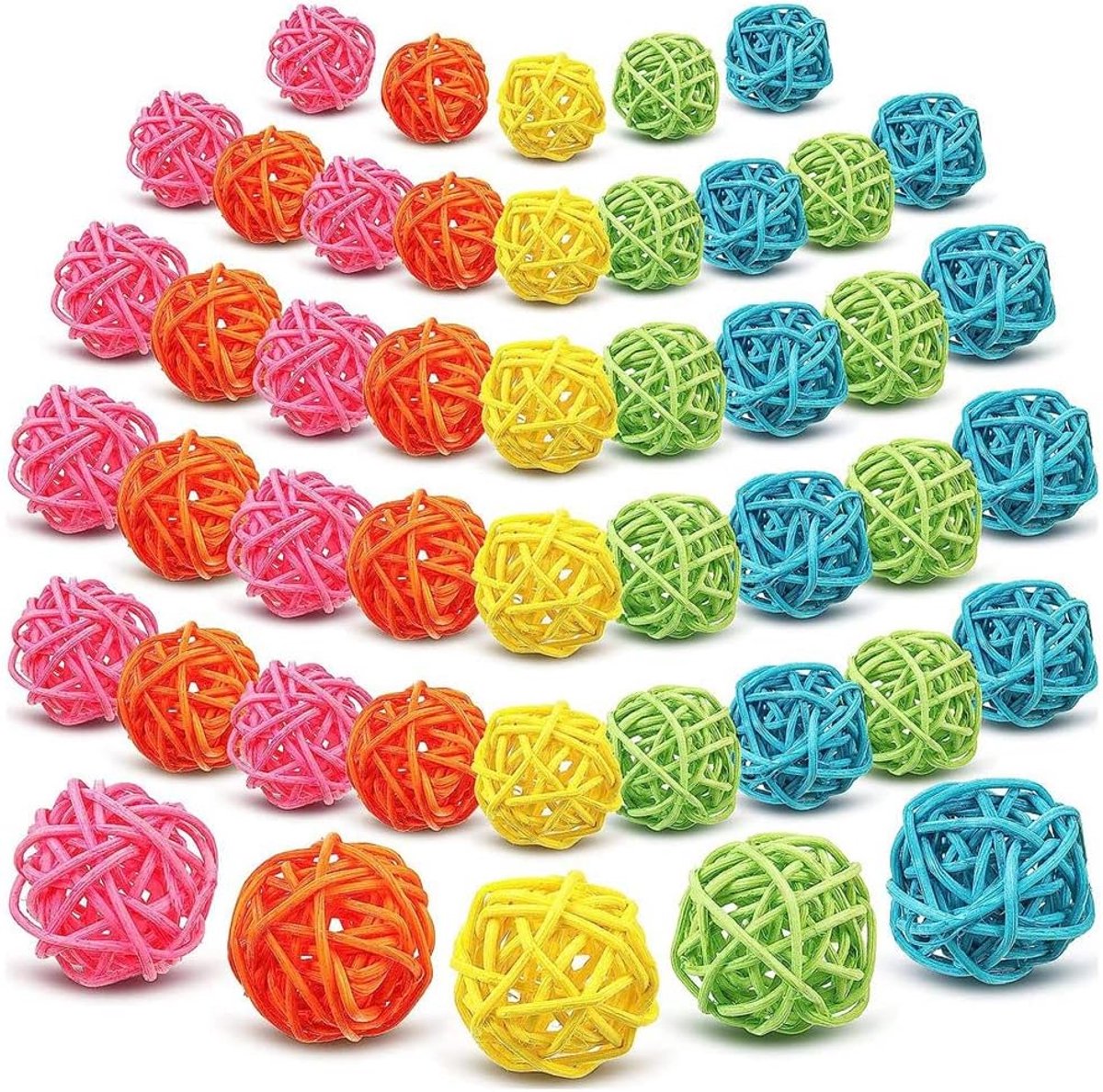 Rattan ballen 45 stuks - kleurrijke decoratie - 5 verschillende kleuren - perfect voor evenementen - ShopVlot
