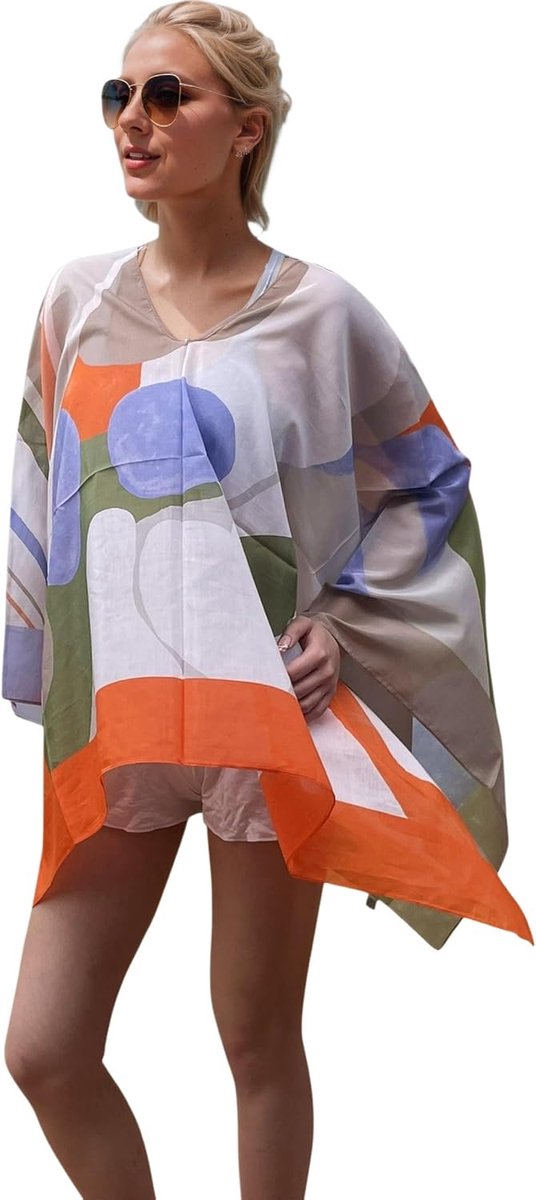 Vrouwen Poncho 2-in-1 XL 140/140 cm - Zijde Katoen - Lichtgewicht Sjaal - Perfect voor Strand - ShopVlot