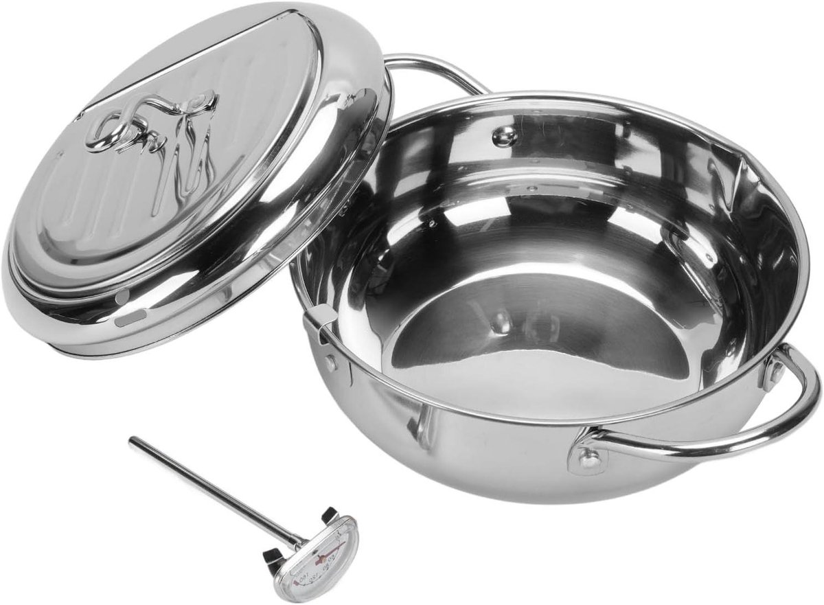 Friteusepan Roestvrij Staal - Japanse Stijl Pan - Thuis Koken - Nauwkeurige Temperatuurregeling - 24cm - Zilver