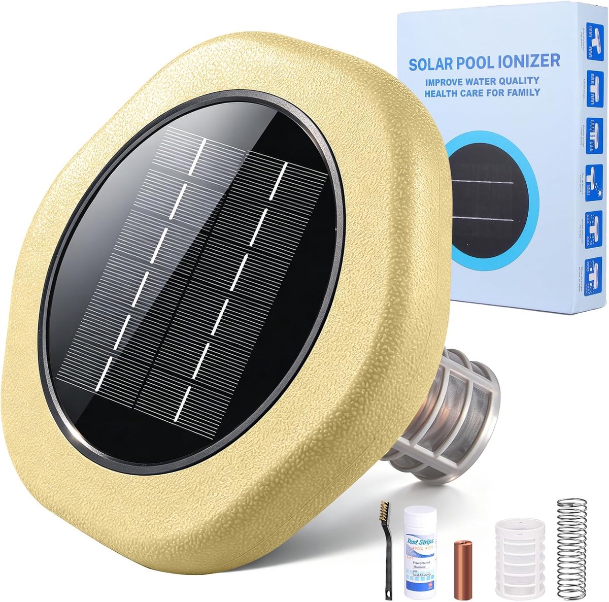 Ionisator op zonne-energie - zeer zuiver koperen element - automatische waterreiniger - duurzaam zwembadonderhoud - ShopVlot