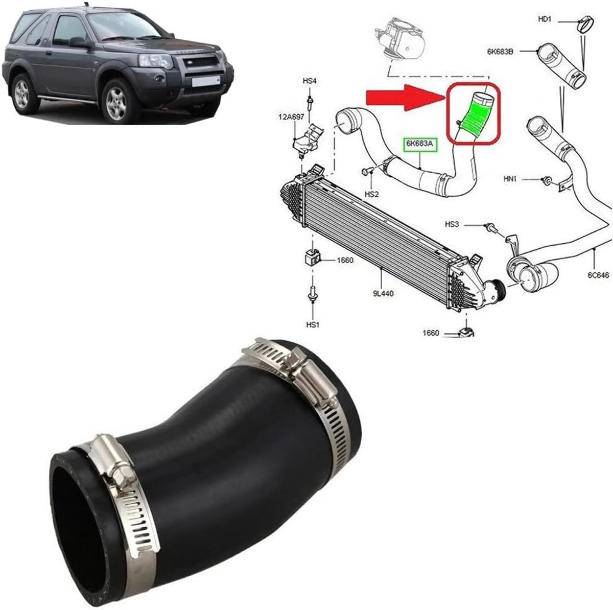 Intercooler slang korte - voor Land Rover Freelander 2.2 TD4 - met slangklemmen - snelle verzending - ShopVlot