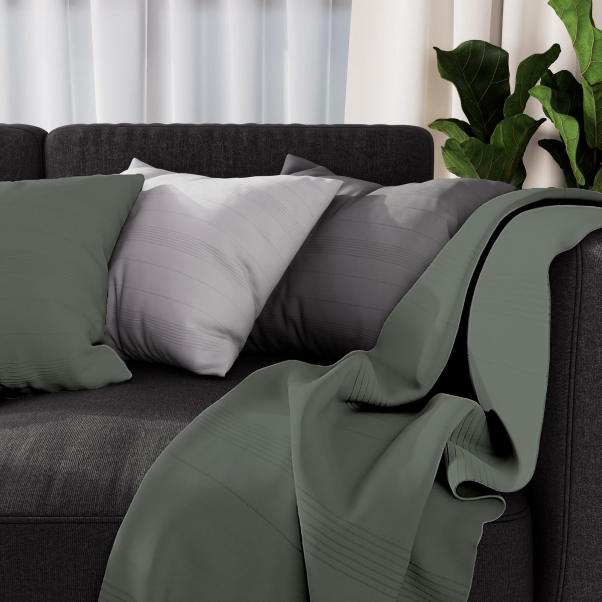 Zitkamerdeken 140 x 200 cm - gerecycled katoenmix - trendy khaki - ideaal voor alle seizoenen - SnelShoppen