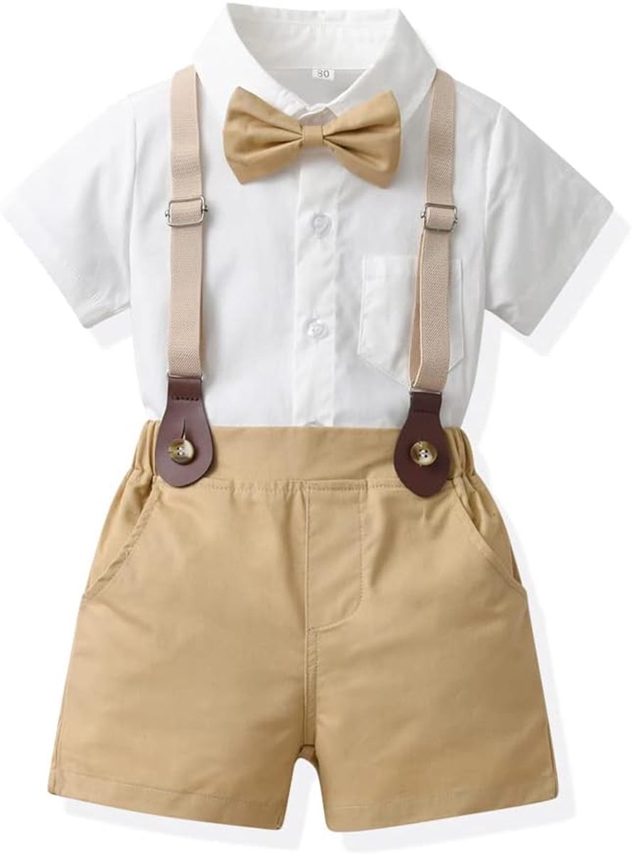 Baby jongens kostuum korte mouwen - schattige overall met bretels - perfect voor zomerfeestjes - SnelShoppen