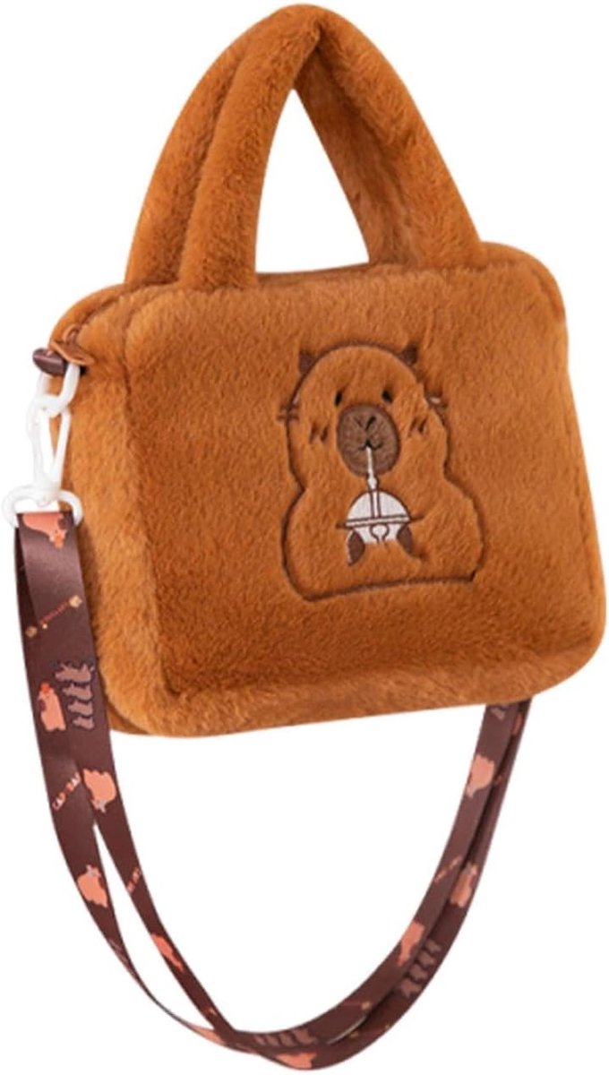 SnelShoppen - Schattige Capybara Pluche Handtas voor Meisjes - Verstelbare Schoudertas voor School, Reizen & Winkelen - Zachte Pluche Tas - Compact &
