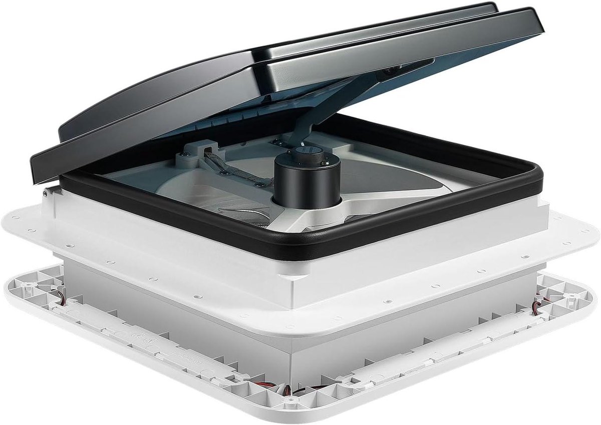 RV Dakventilator - Afvoerventilator Camper - Frisse Lucht - Met LED Verlichting - 36x36cm - Wit/Zwart