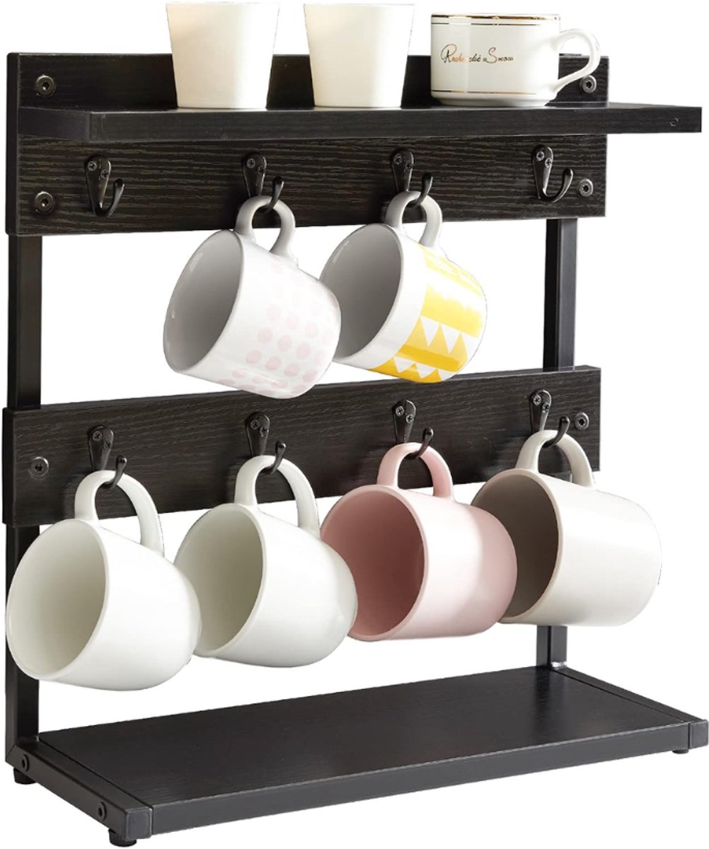 ZRNS® Mokkenrek - Kopjesrek - Mokken Houder - Rek voor Kopjes - 2-laags - Bruin
