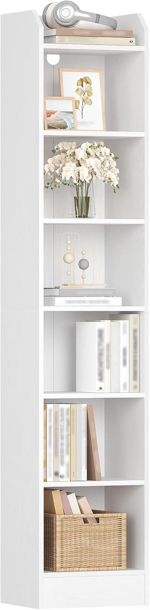 Hzuaneri Boekenkast, met verstelbare planken, 7 niveaus, 198cm, wit