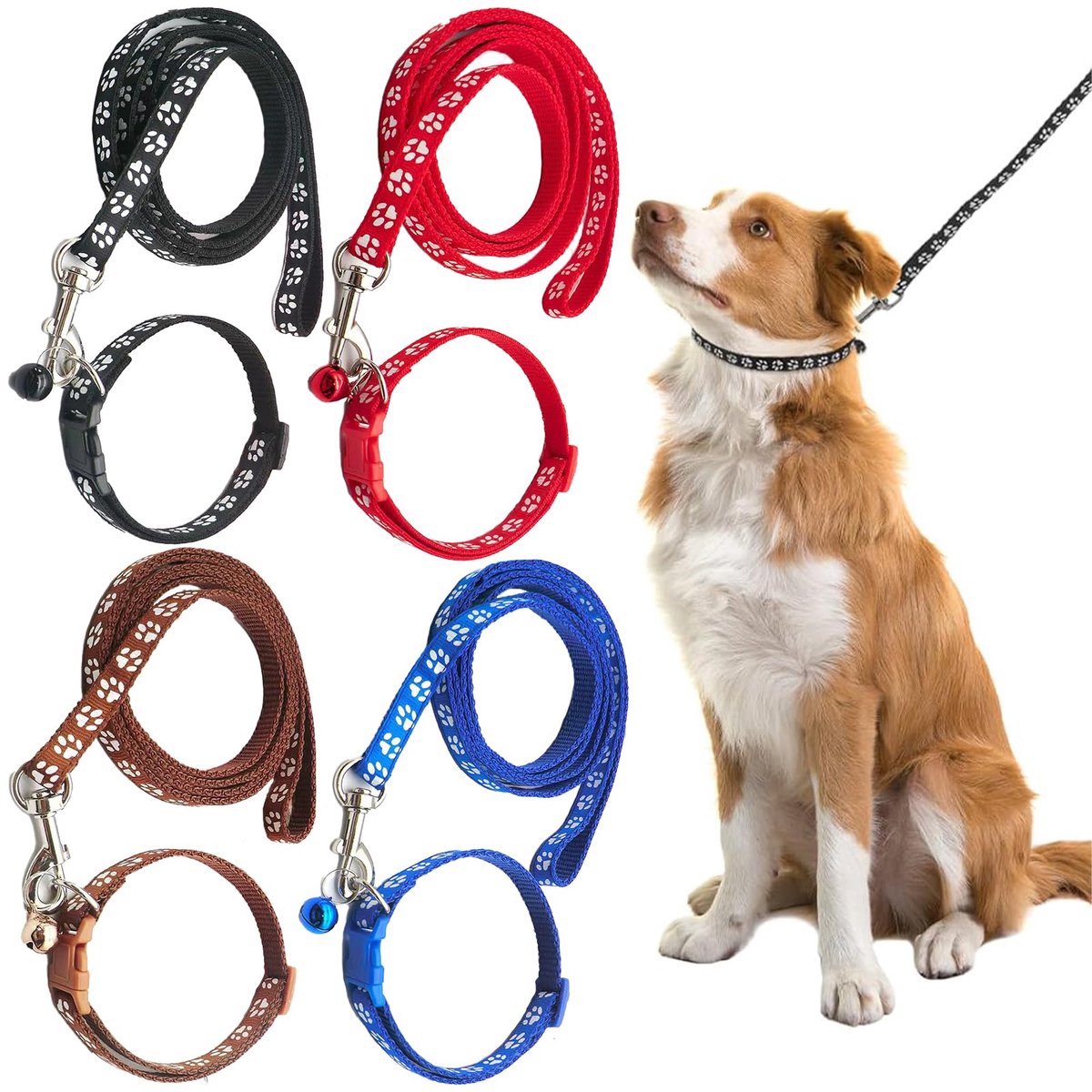 Hondenhalsbanden set - verstelbaar nylon - paw print ontwerp - ideaal voor puppytraining - ShopVlot