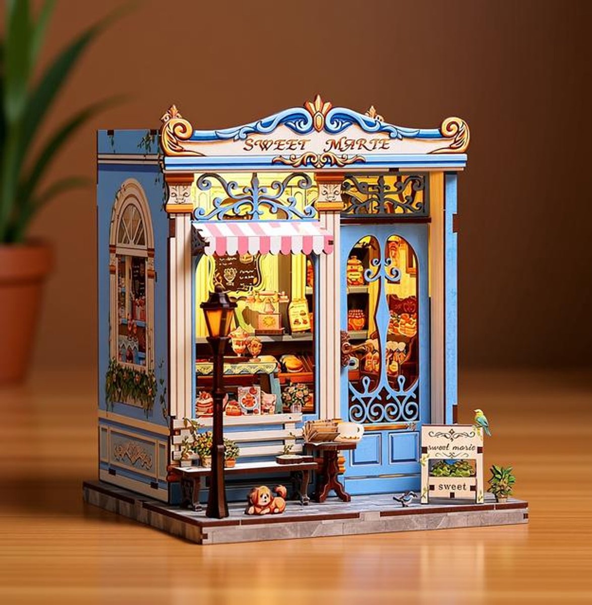 CUTEBEE Book Nook Kit - DIY Miniatuurhuis Franse Dessertwinkel met LED-verlichting, 3D Houten Boekensteun voor Volwassenen